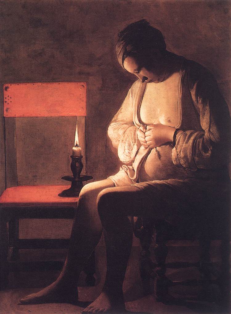 LA TOUR, Georges de Woman Catching Fleas